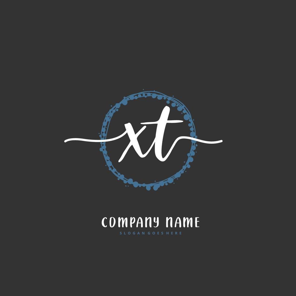 XT Initial handwriting and signature logo design with circle. Beautiful design handwritten logo for fashion, team, wedding, luxury logo. vector