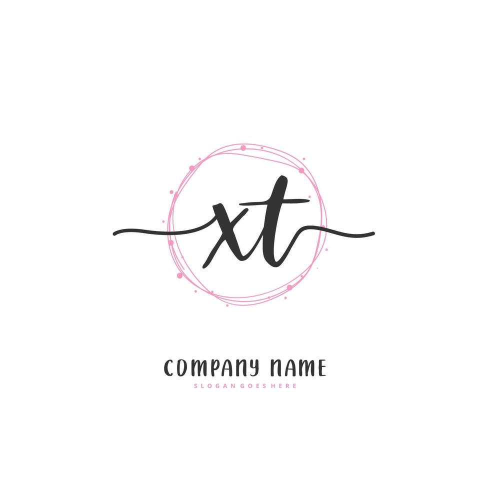 XT Initial handwriting and signature logo design with circle. Beautiful design handwritten logo for fashion, team, wedding, luxury logo. vector