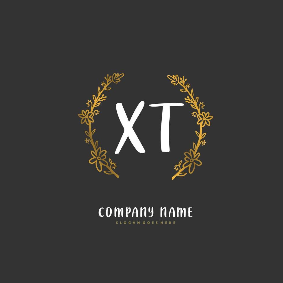 xt escritura a mano inicial y diseño de logotipo de firma con círculo. hermoso diseño de logotipo escrito a mano para moda, equipo, boda, logotipo de lujo. vector