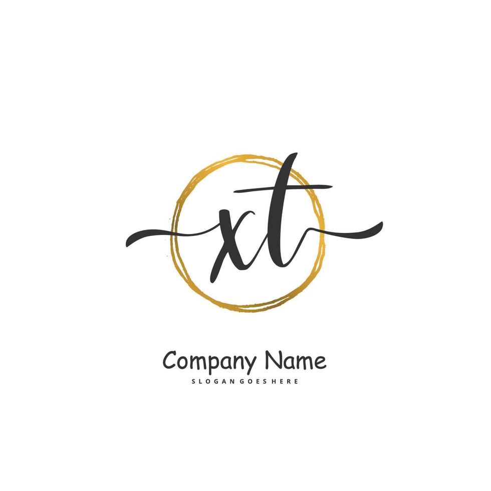 XT Initial handwriting and signature logo design with circle. Beautiful design handwritten logo for fashion, team, wedding, luxury logo. vector