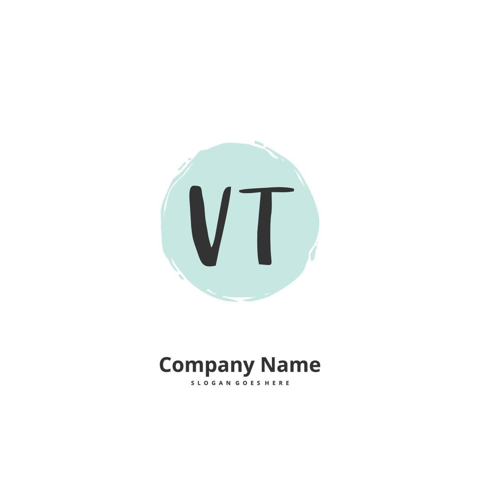 VT Initial handwriting and signature logo design with circle. Beautiful design handwritten logo for fashion, team, wedding, luxury logo. vector