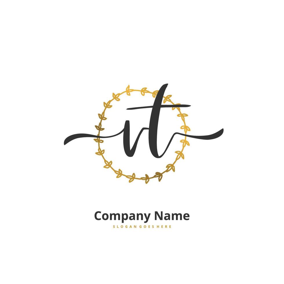 vt escritura a mano inicial y diseño de logotipo de firma con círculo. hermoso diseño de logotipo escrito a mano para moda, equipo, boda, logotipo de lujo. vector