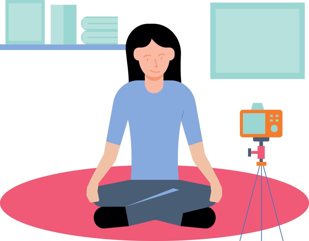 chica haciendo un video de yoga inspirador. vector