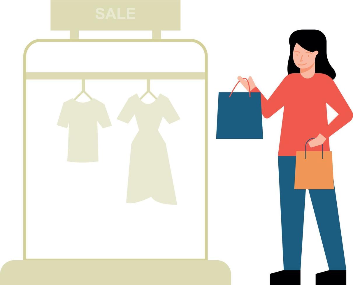 chica de compras a la venta. vector