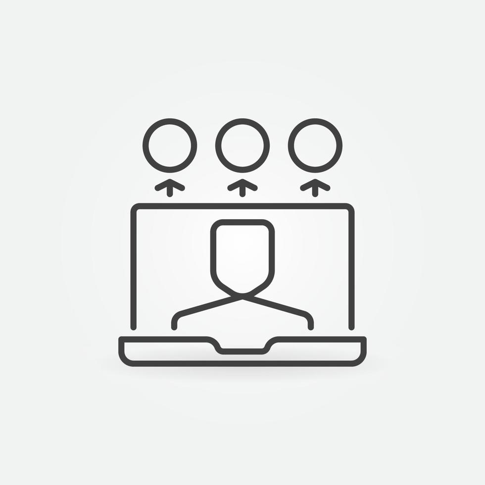 Laptop with Man linear icon. Vector Blogging outline symbol