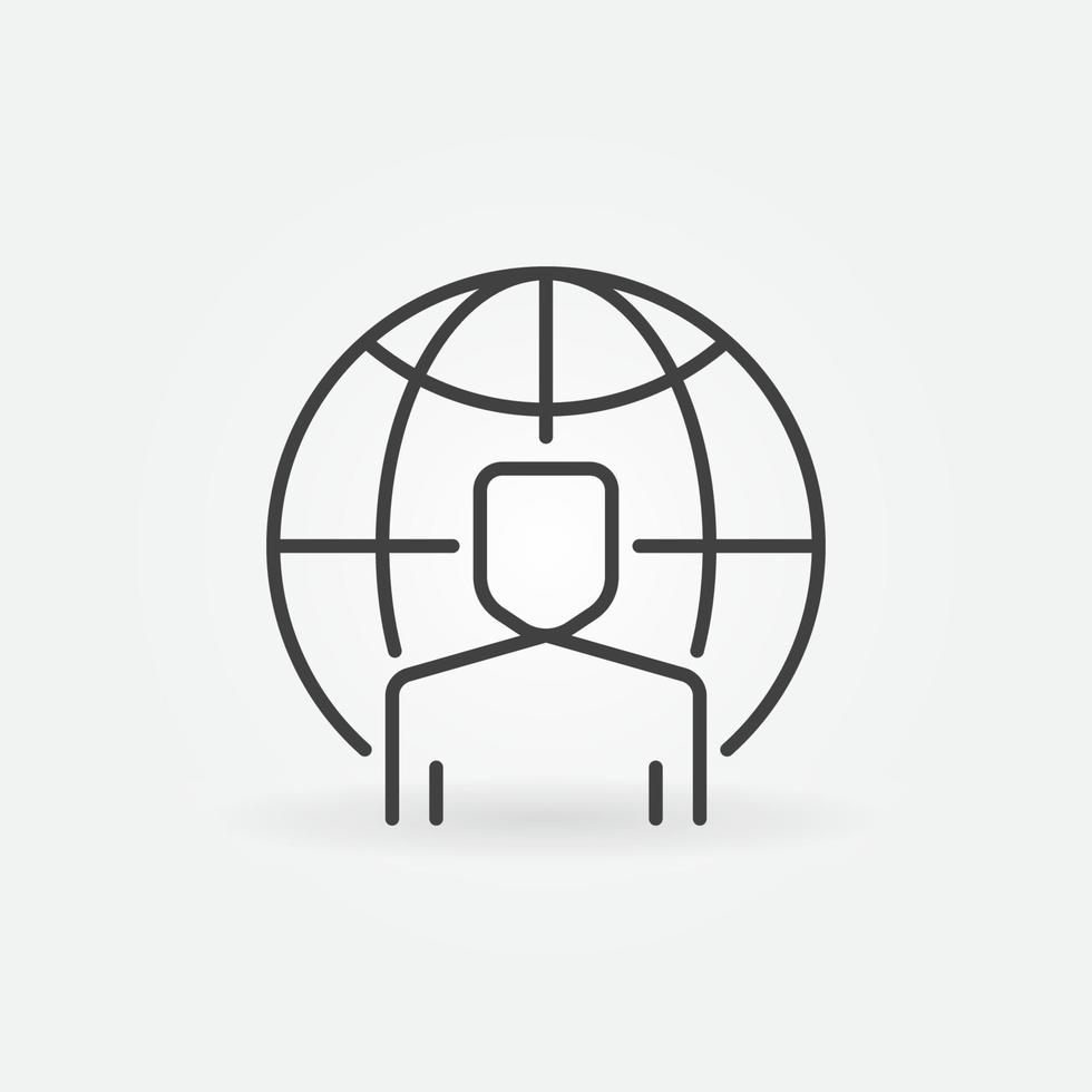 Man with Earth globe vector concept icon in thin line style
