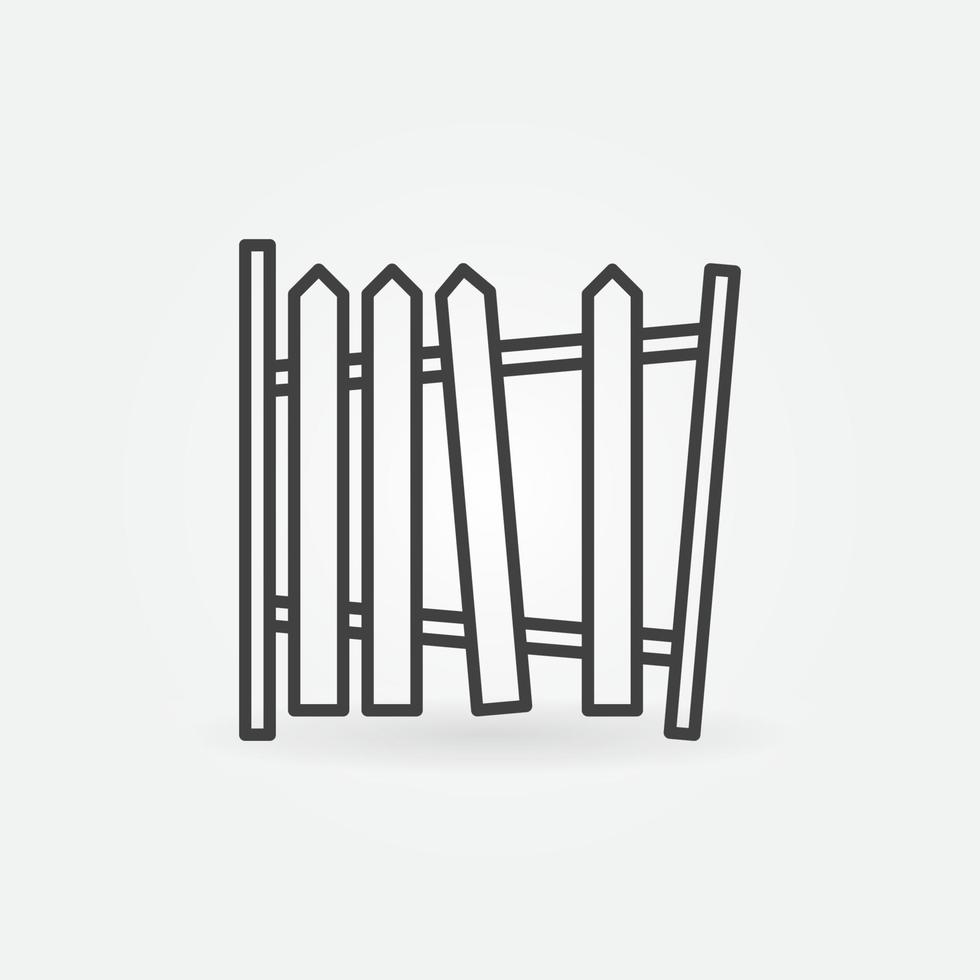 Old Broken Fence vector concept outline icon or symbol