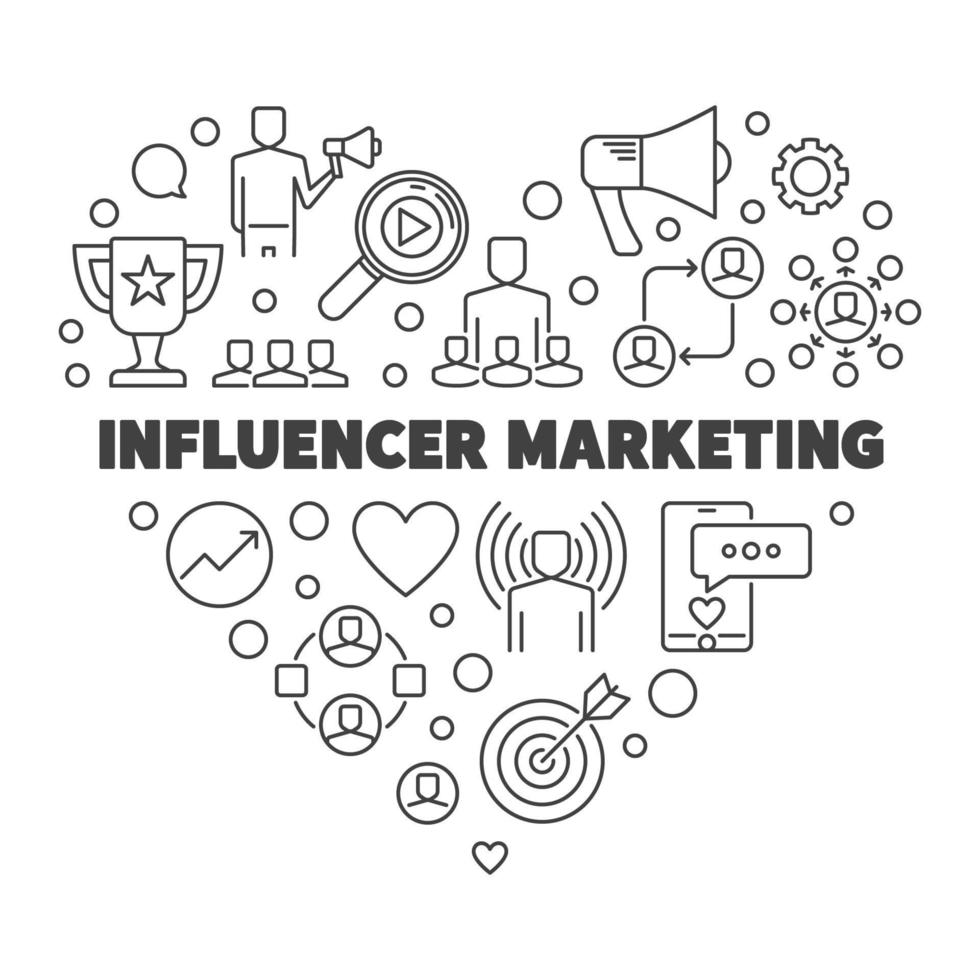 Influencer Marketing Heart vector concept outline illustration