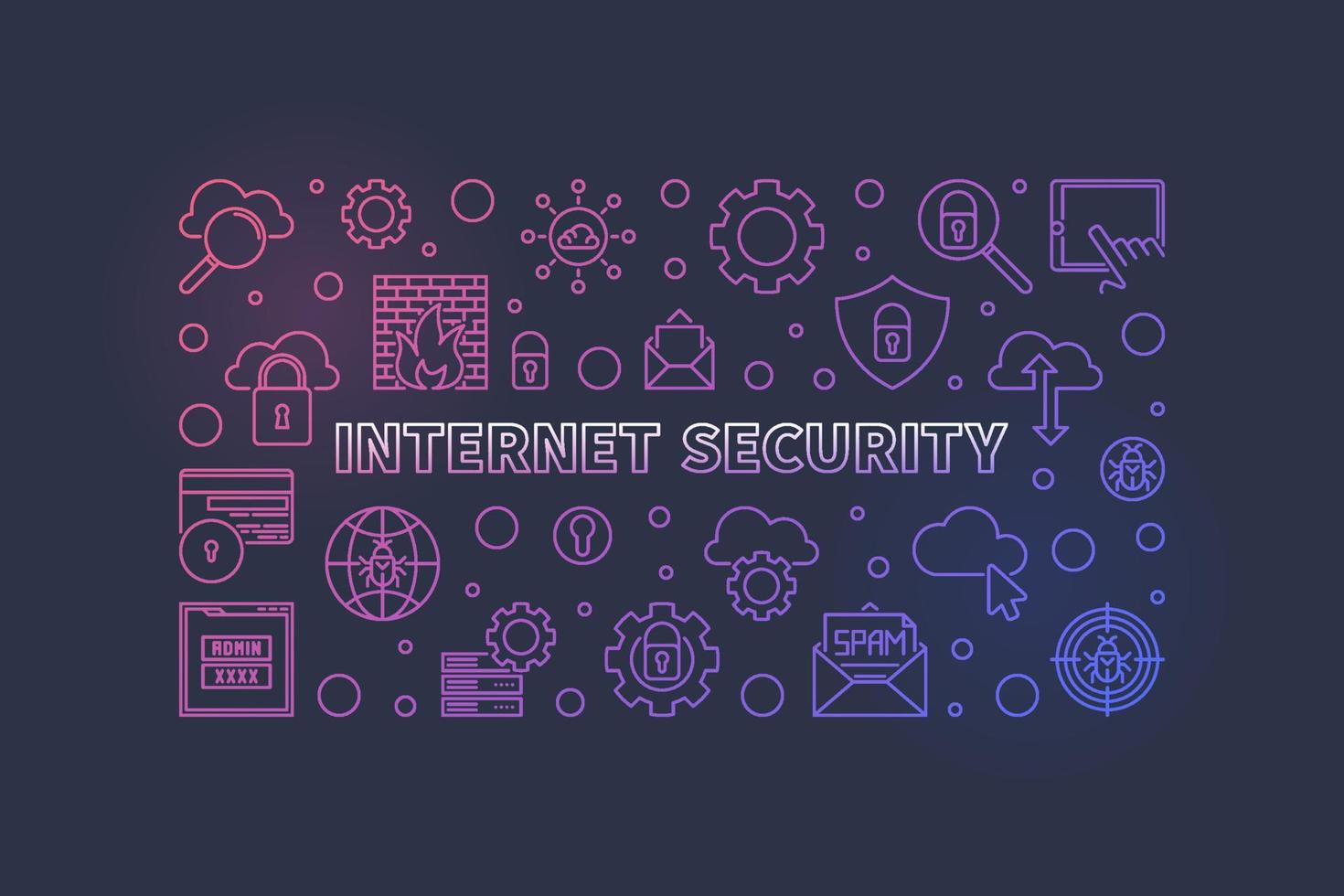 Internet Security vector outline colorful horizontal illustration