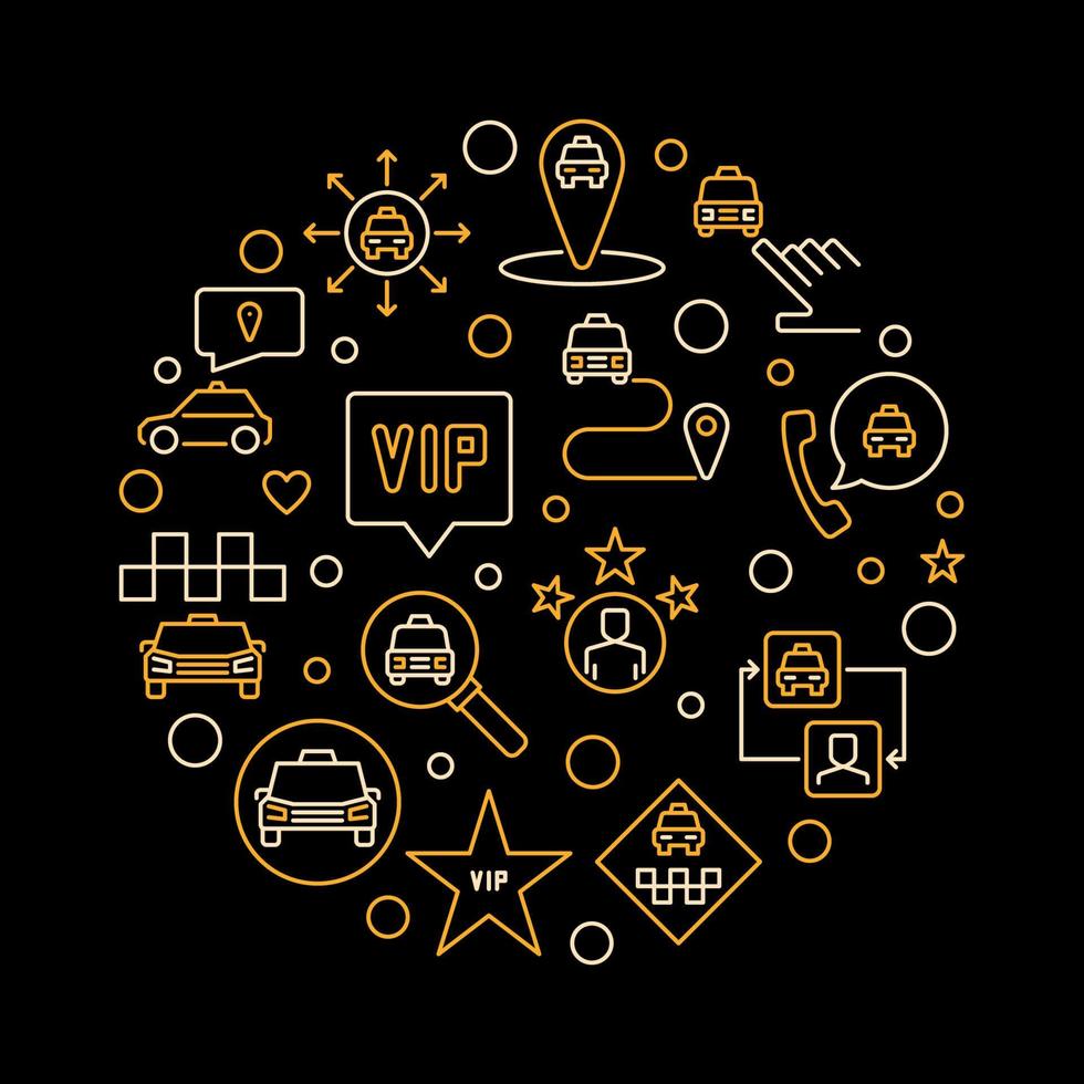 VIP Taxi vector concept round creative outline illustration