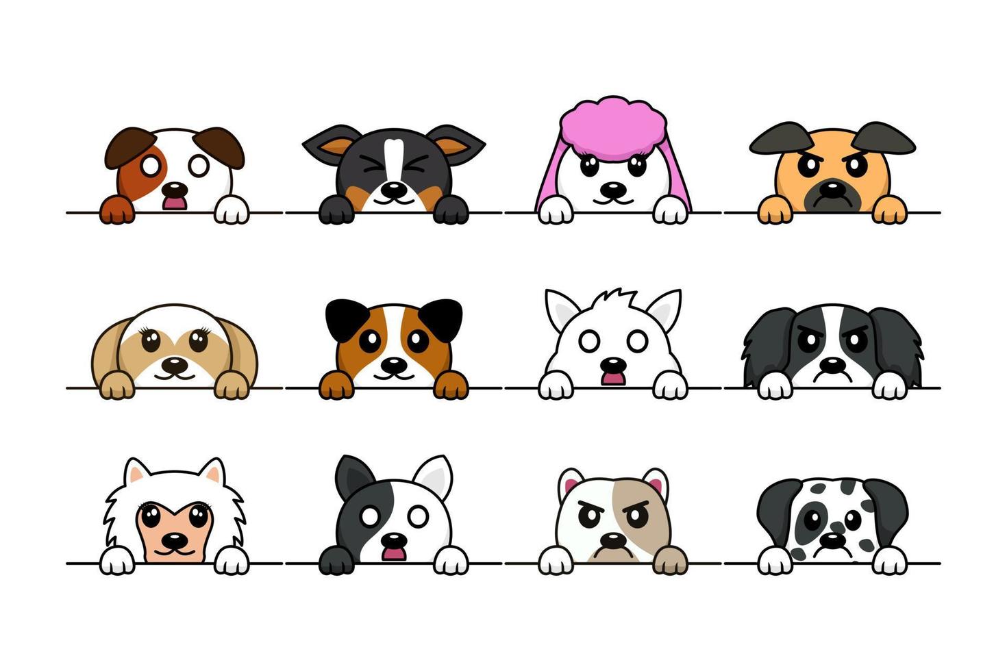 ilustración vectorial de lindos tipos de cabeza de perro vector