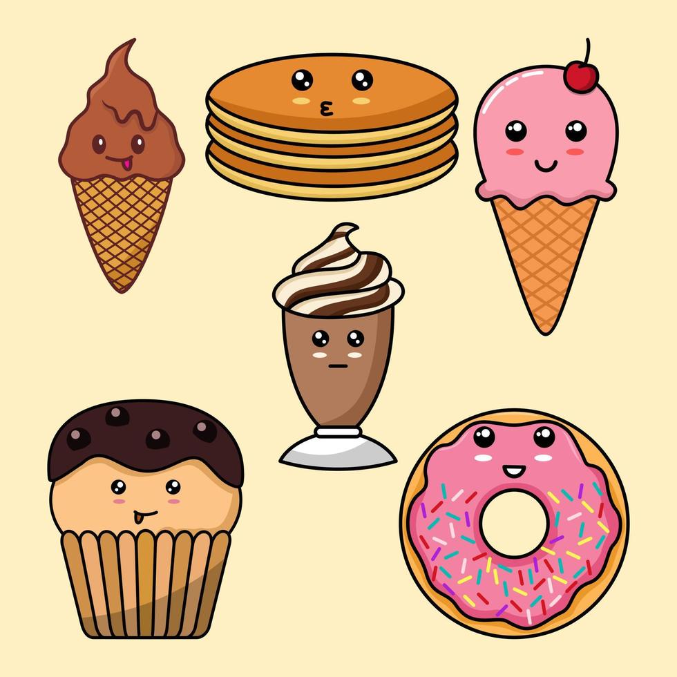 lindo paquete de vector de ilustración de comida dulce