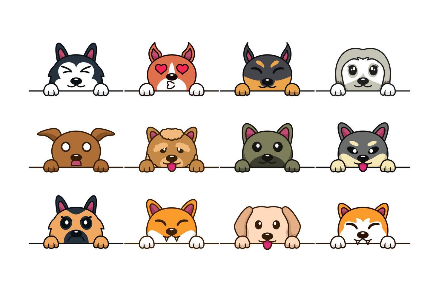 Vector illustration of cute dog head types