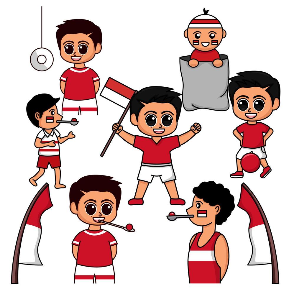 Bundle vector illustration of Indonesian independence event character