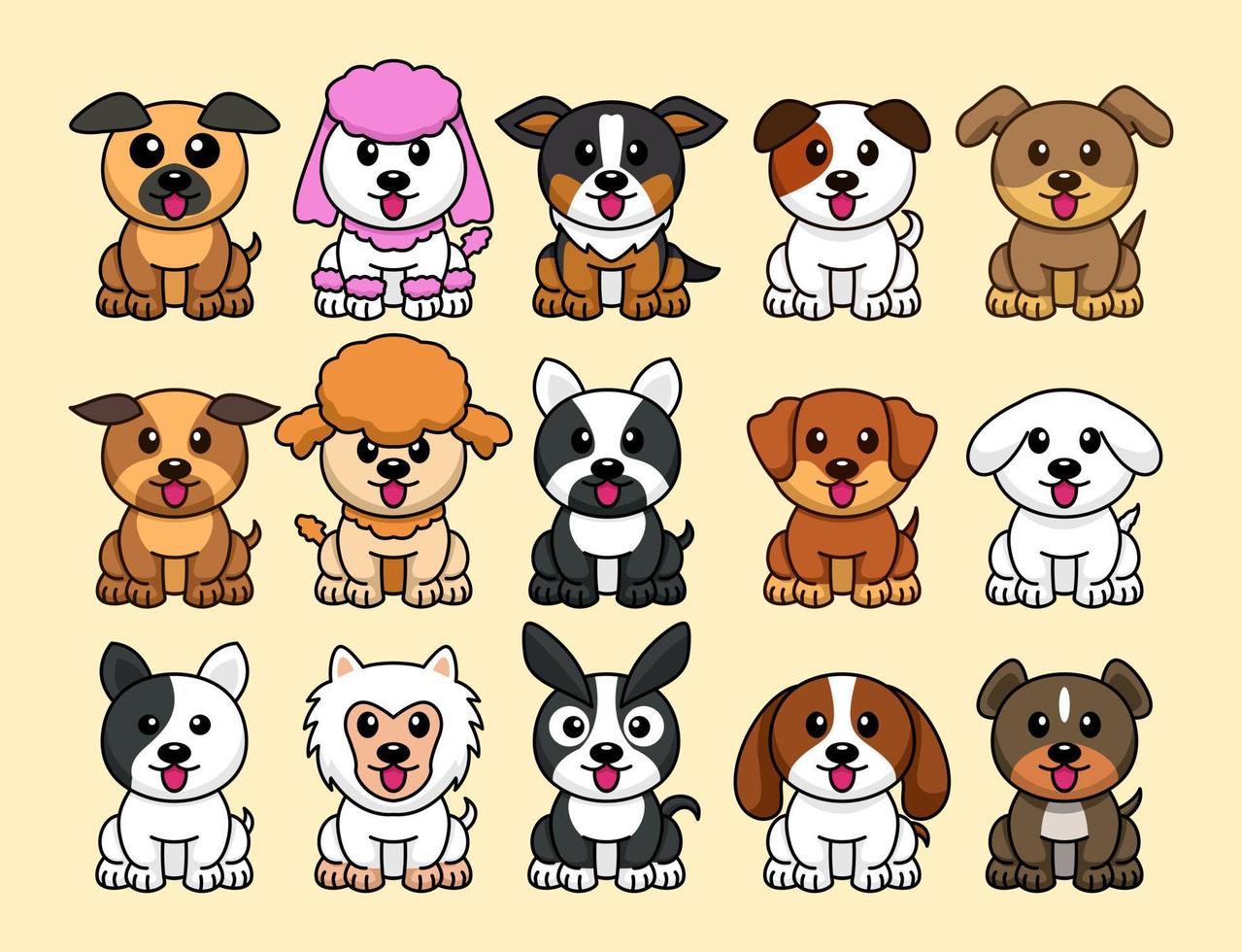 paquete de ilustración vectorial de varios tipos de perros lindos vector