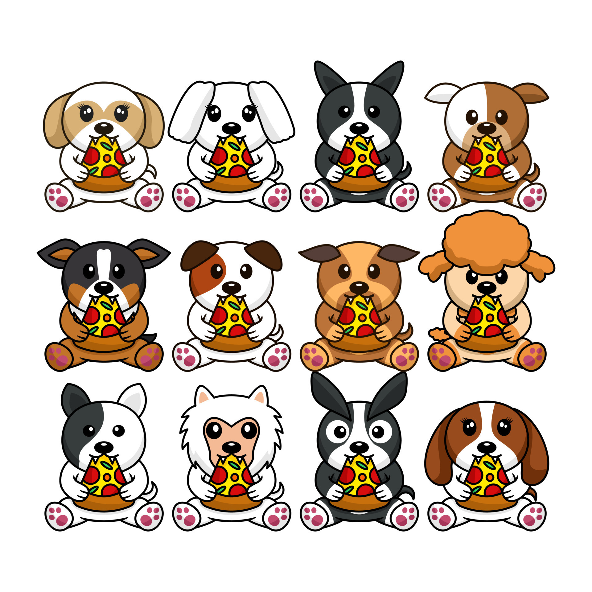 Bundle vector illustration of cute dogs eating pizza 13271247 Vector