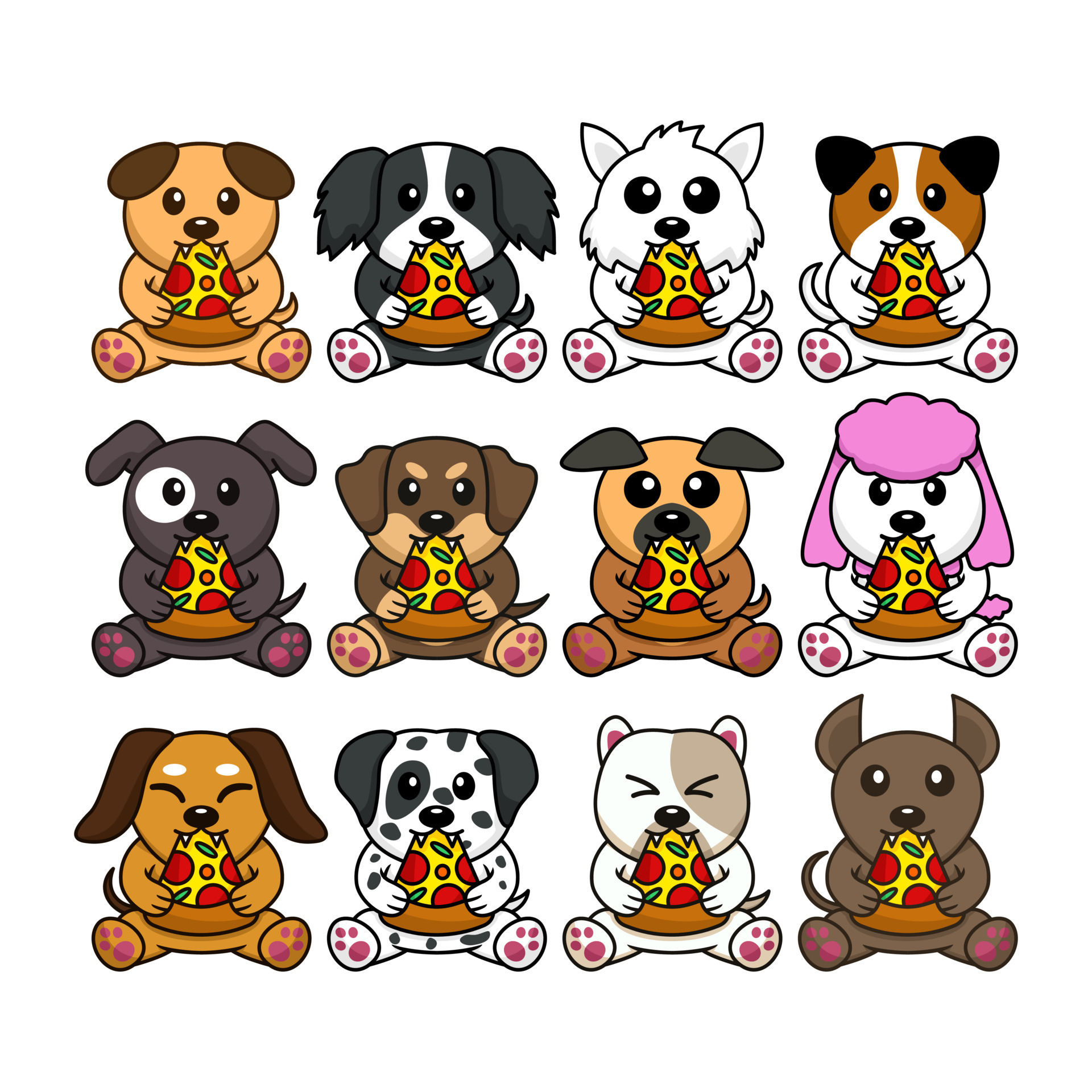 Bundle vector illustration of cute dogs eating pizza 13271258 Vector