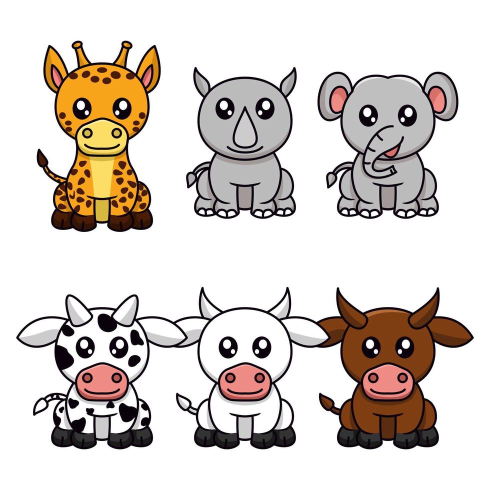 Cute animal illustration vector bundle