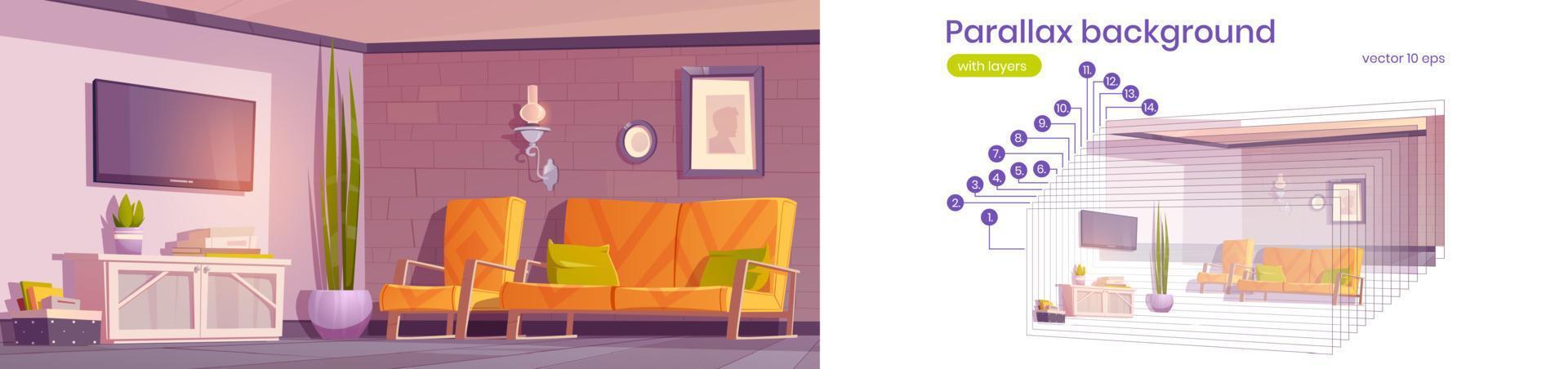 Parallax background living room in minimal style vector