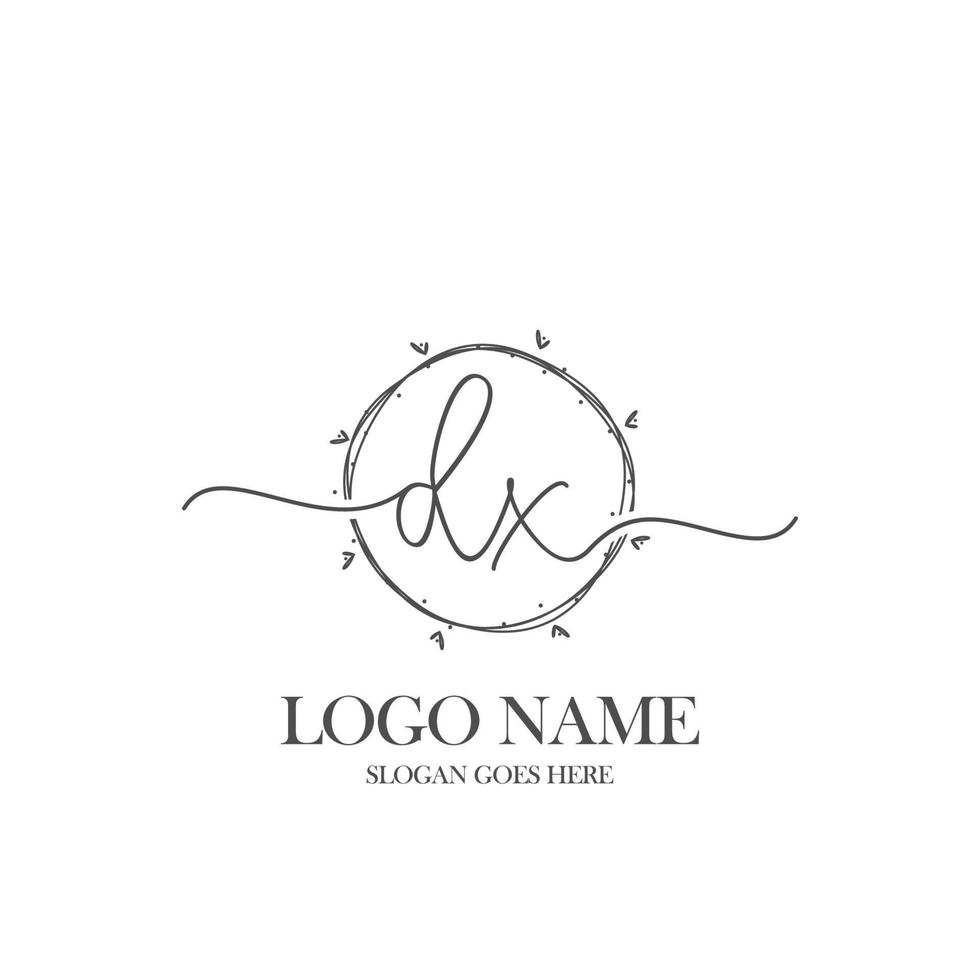 Initial DX beauty monogram and elegant logo design, handwriting logo of initial signature, wedding, fashion, floral and botanical with creative template. vector