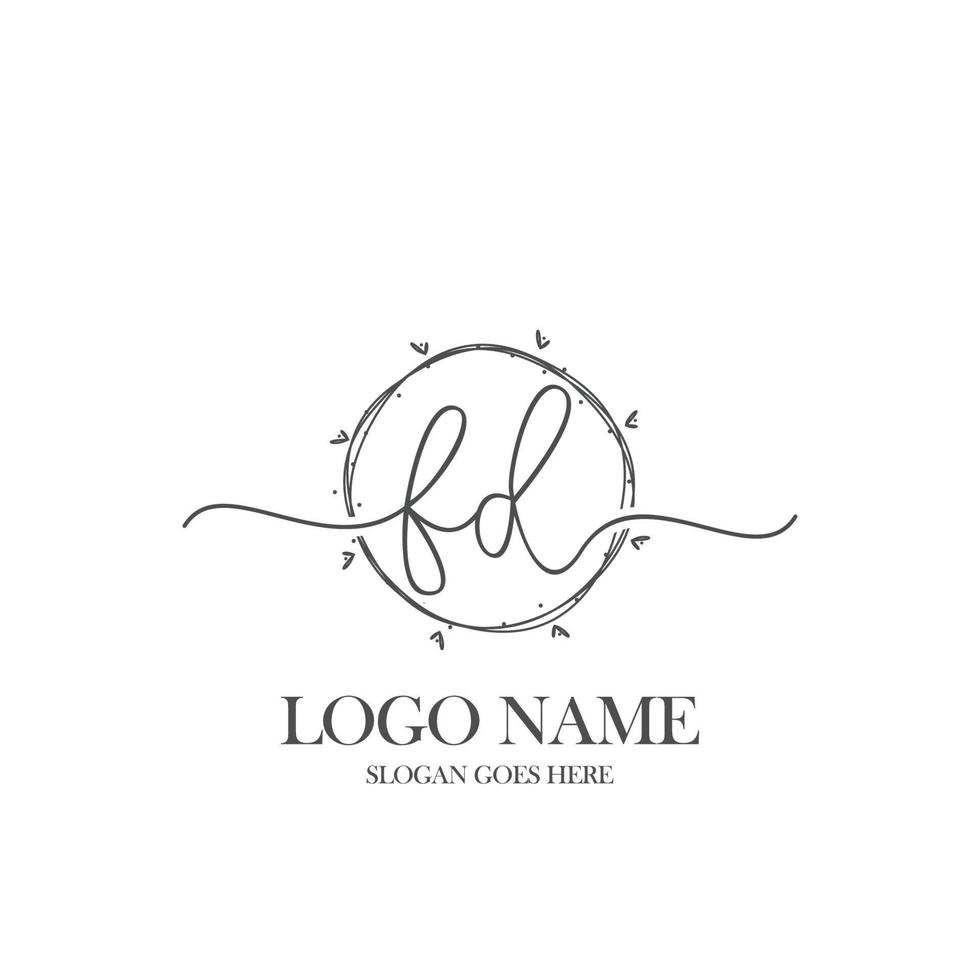 Initial FD beauty monogram and elegant logo design, handwriting logo of initial signature, wedding, fashion, floral and botanical with creative template. vector