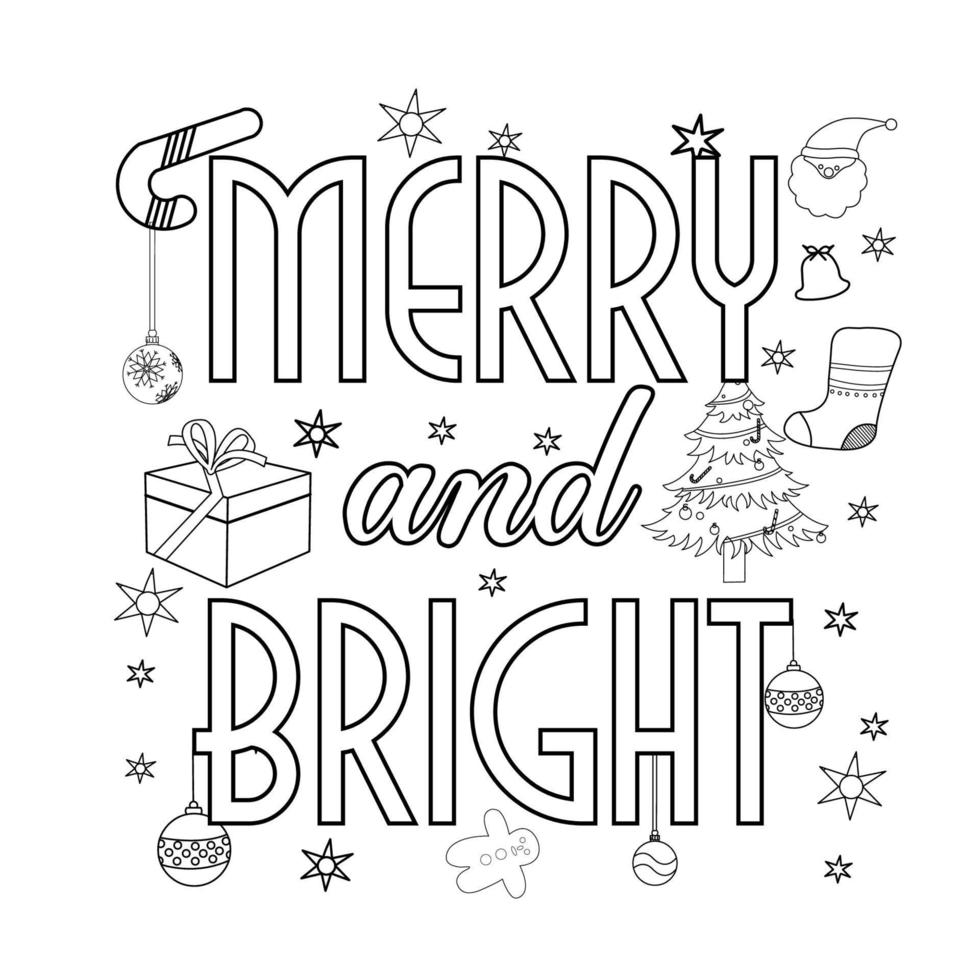 Merry Christmas Coloring page. Christmas line art coloring page design for kids. vector