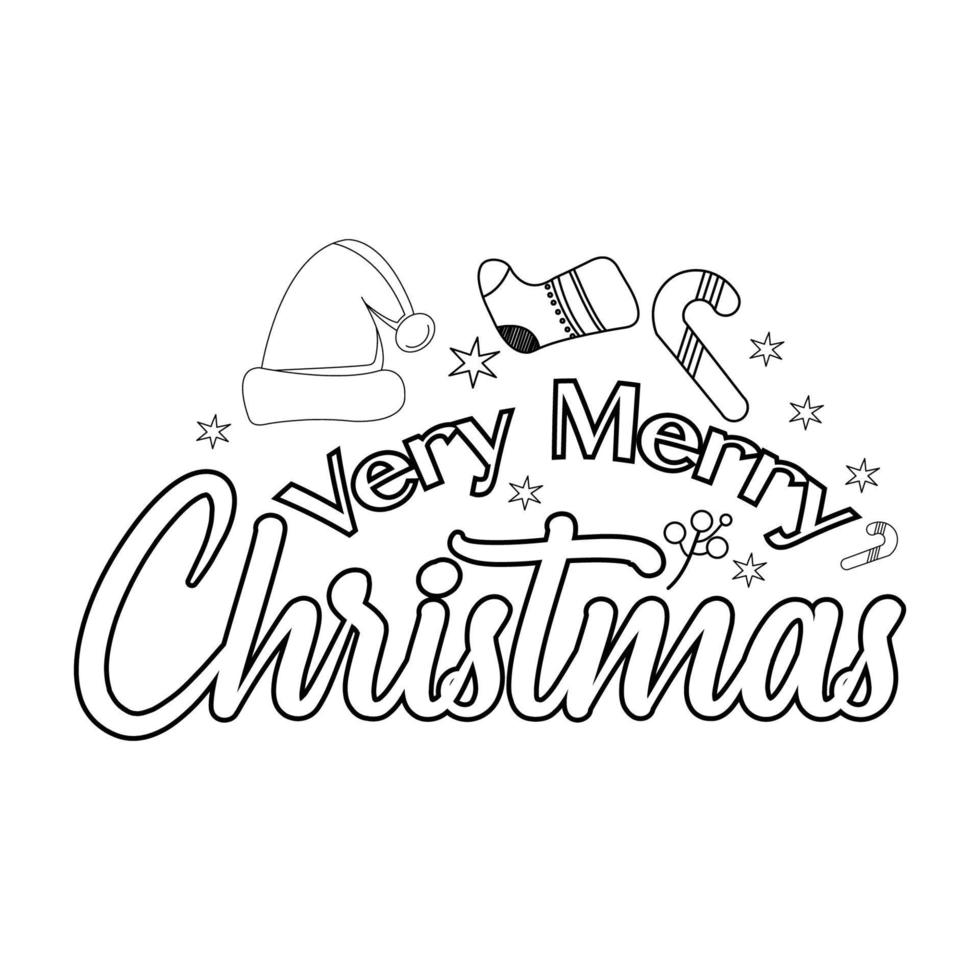 Merry Christmas Coloring page. Christmas line art coloring page design for kids. vector