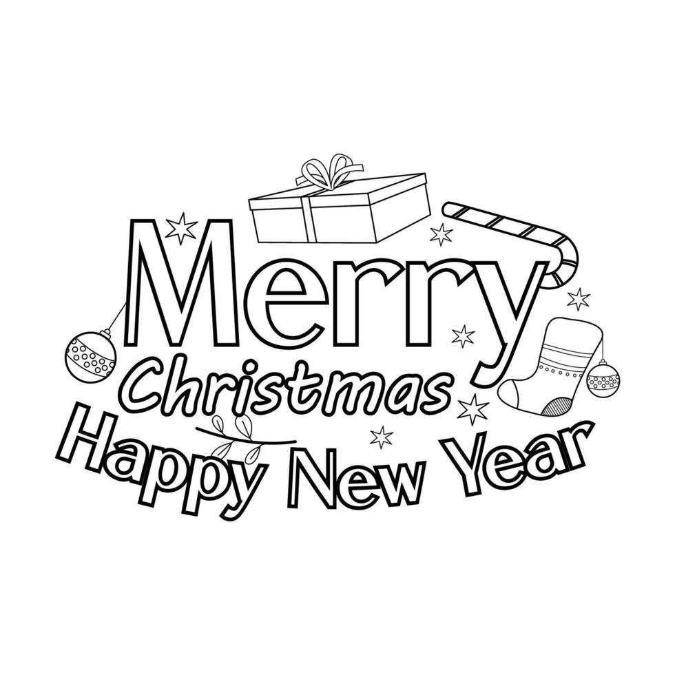 Merry Christmas Coloring page. Christmas line art coloring page design for kids. vector