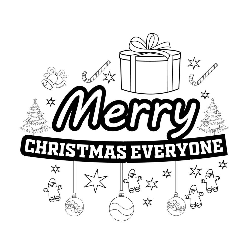 Merry Christmas Coloring page. Christmas line art coloring page design for kids. vector