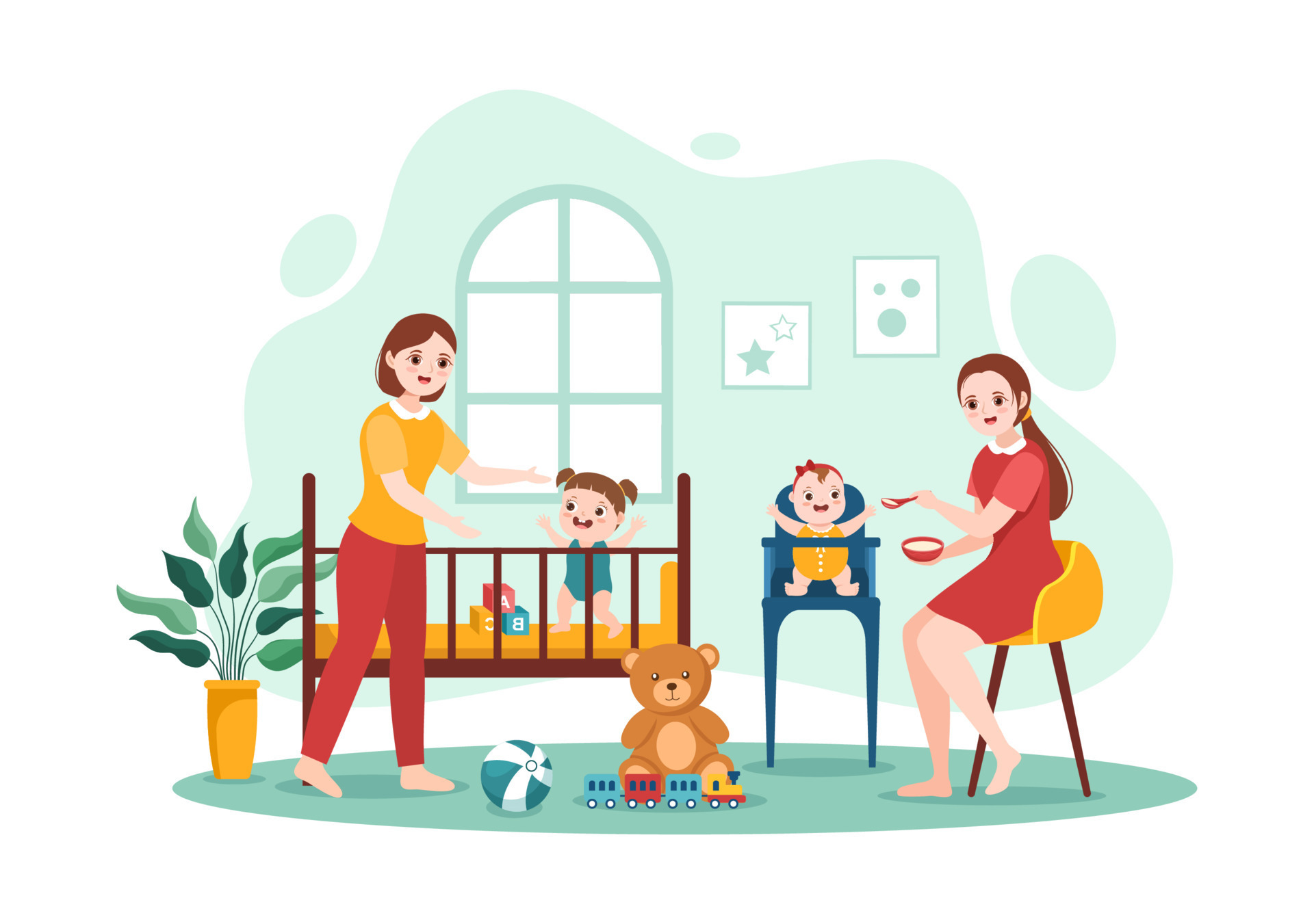 Babysitter or Nanny Services to Care for Provide for Baby Needs and Play  with Children on Flat Cartoon Hand Drawn Template Illustration 13271632  Vector Art at Vecteezy