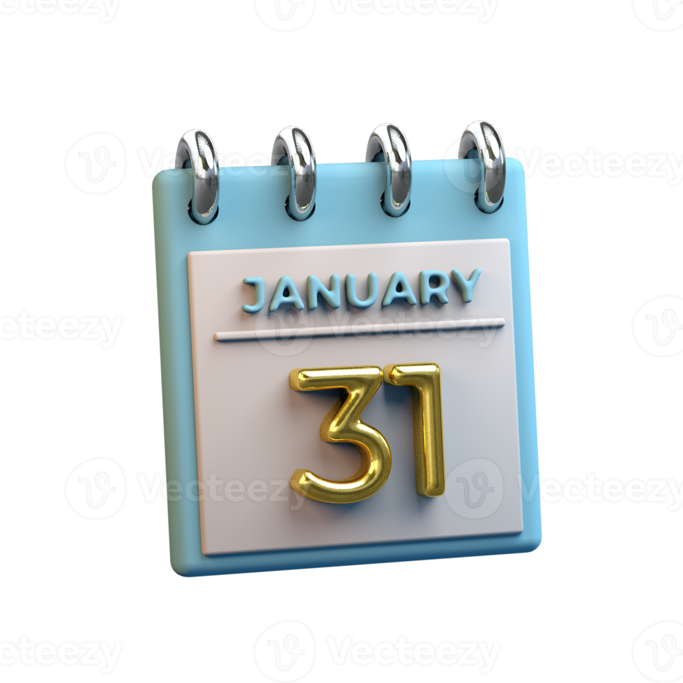 Monatskalender 31. Januar 3D-Rendering png