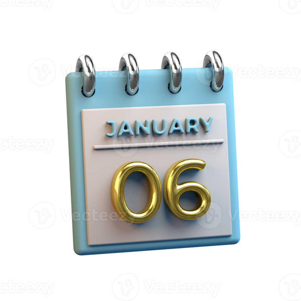 Free Monthly Calendar 06 January 3D Rendering 13271929 PNG with