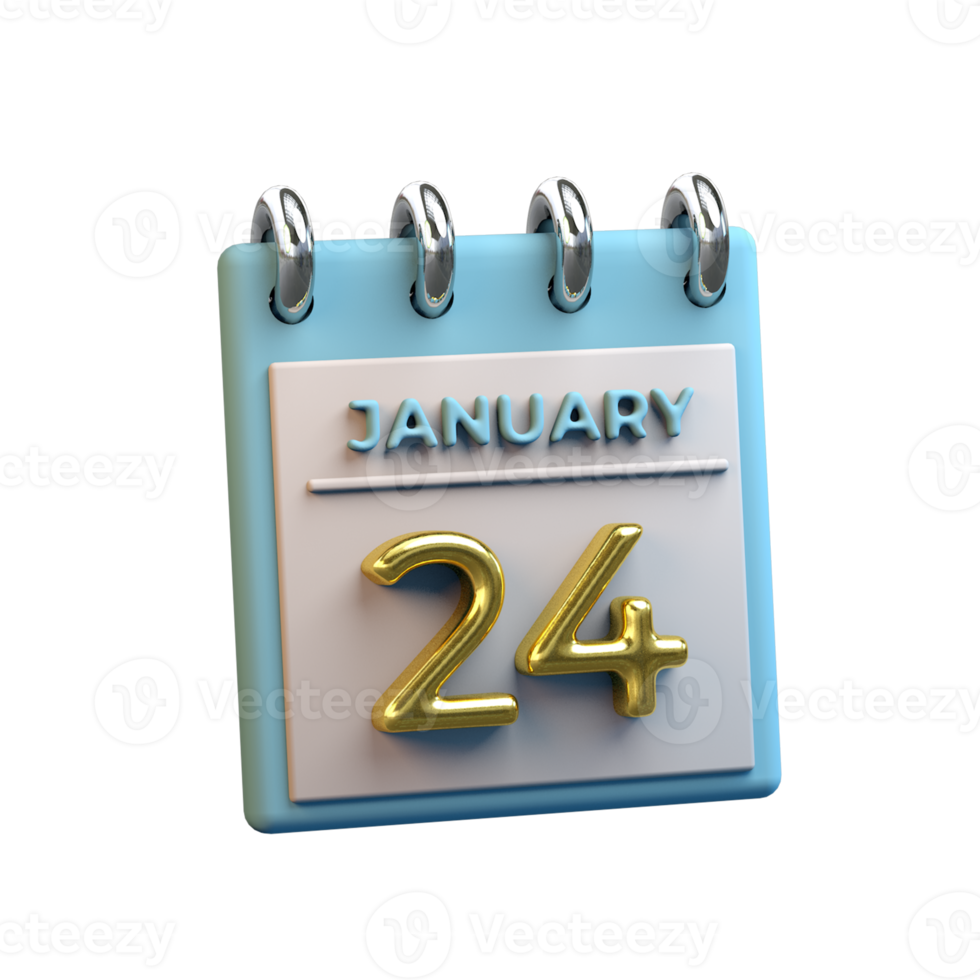 Monthly Calendar 24 January 3D Rendering png
