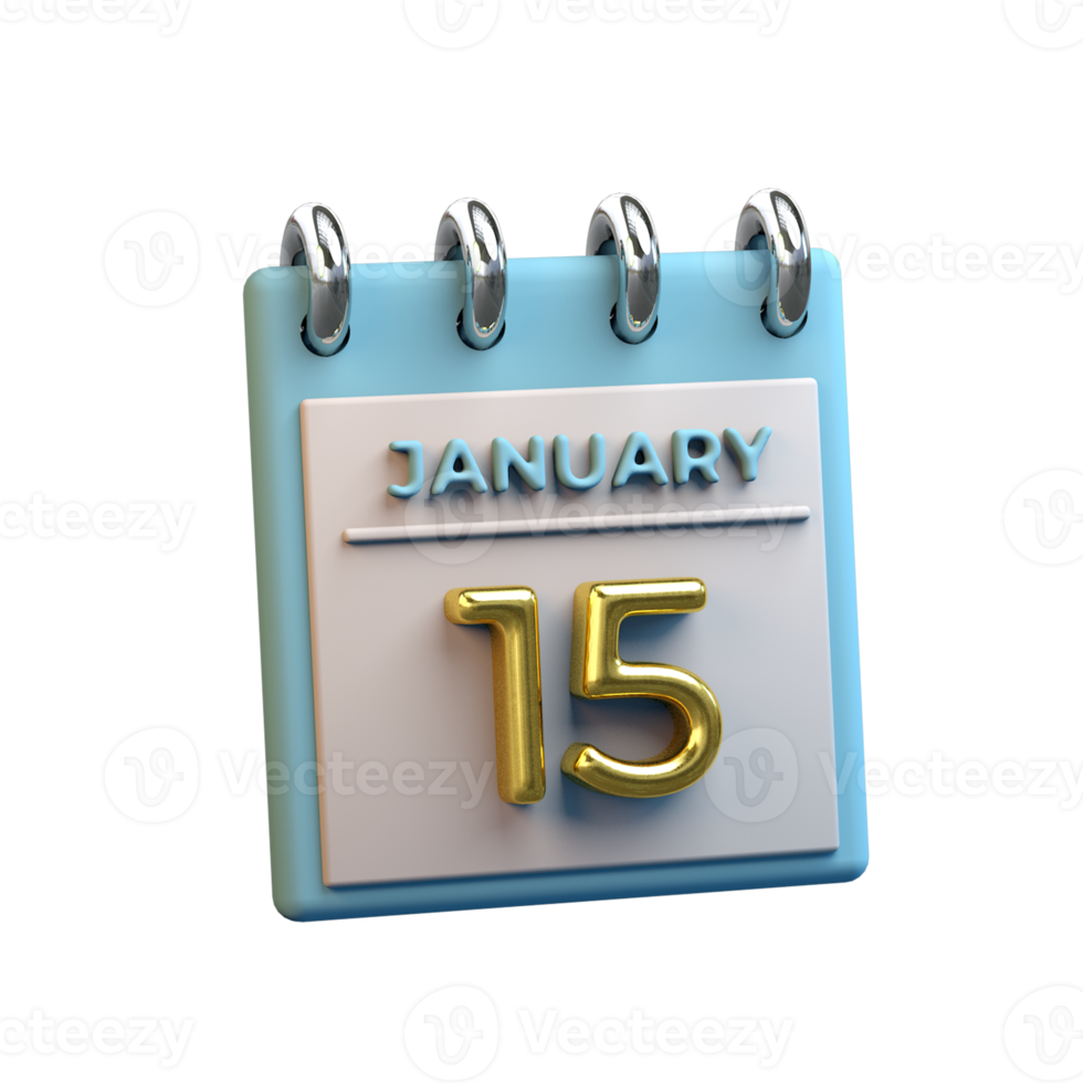 Monthly Calendar 15 January 3D Rendering png