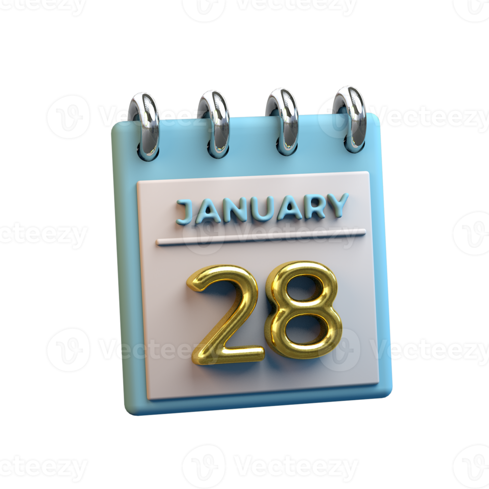 Monthly Calendar 28 January 3D Rendering png