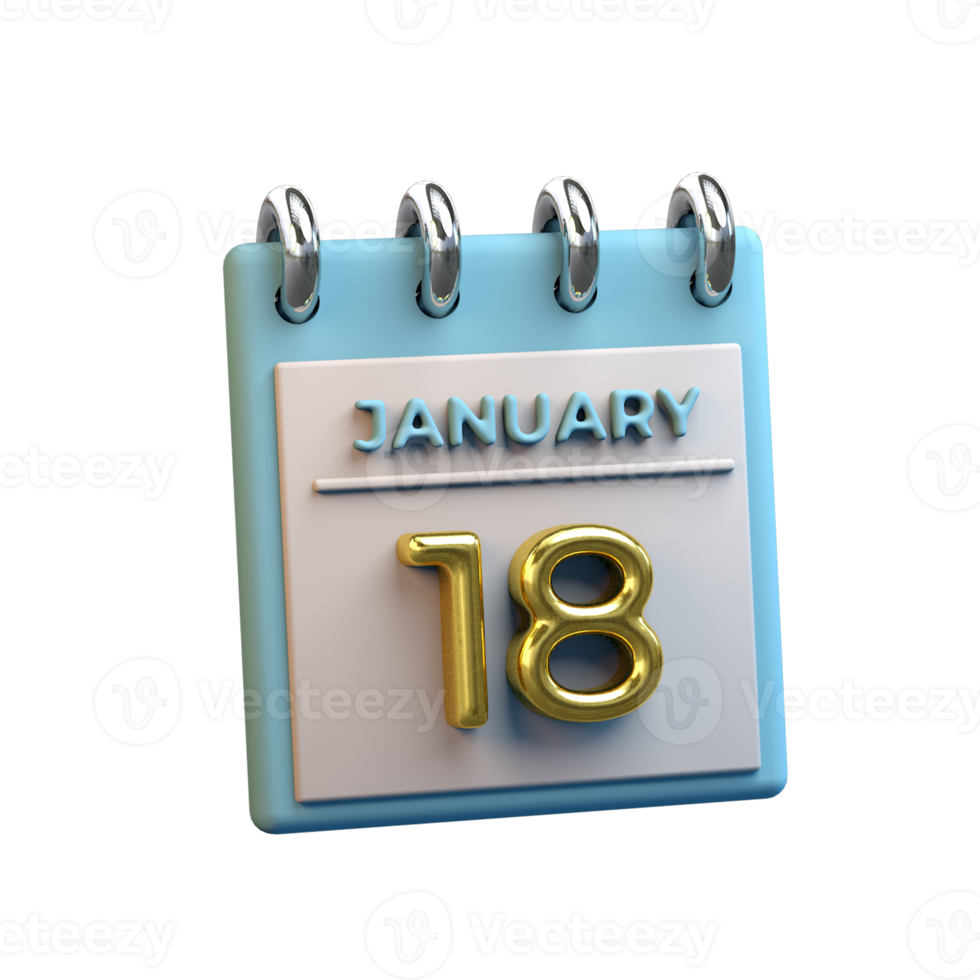 Monatskalender 18. Januar 3D-Rendering png