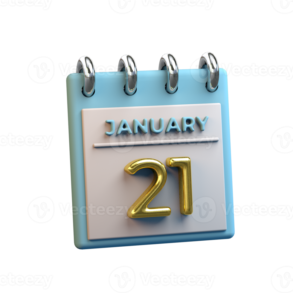 Monthly Calendar 21 January 3D Rendering png