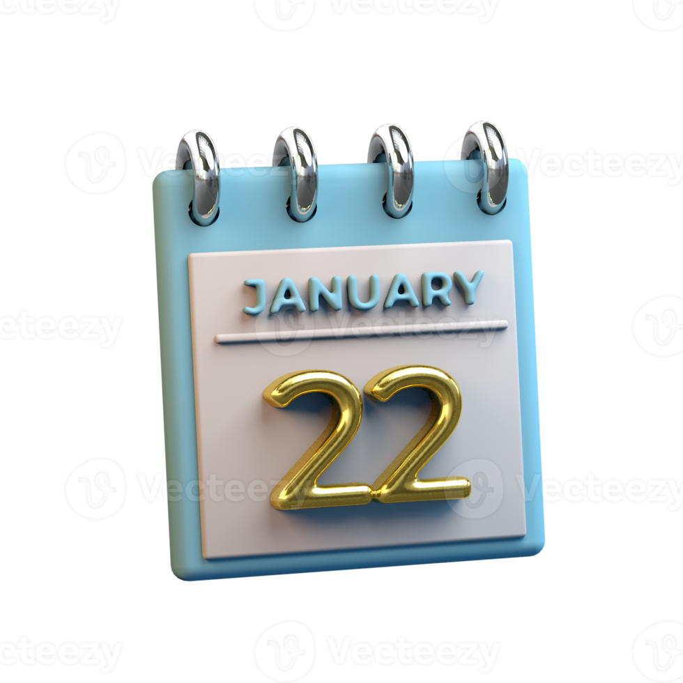 Monatskalender 22. Januar 3D-Rendering png