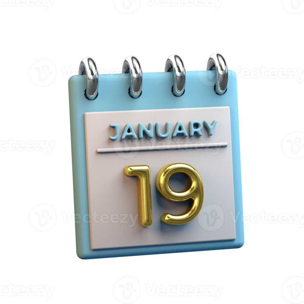 Monthly Calendar 19 January 3D Rendering png