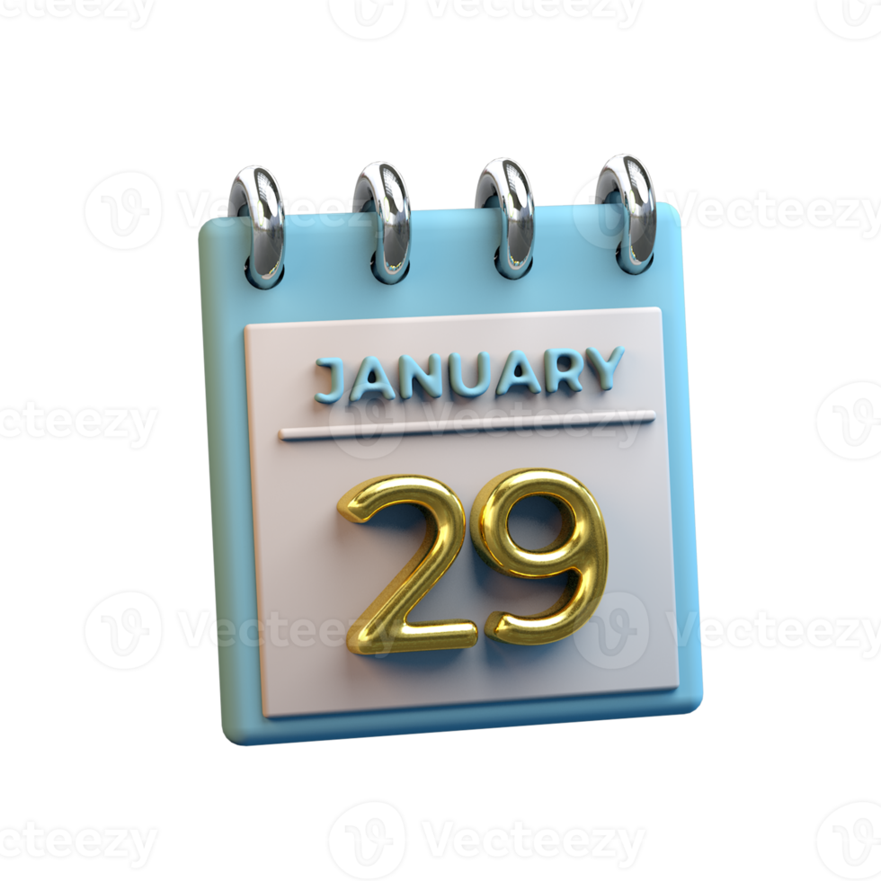 Monthly Calendar 29 January 3D Rendering png