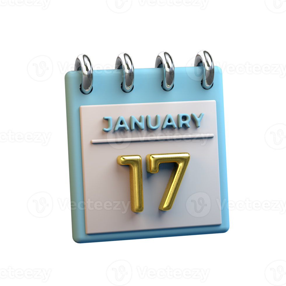 Monthly Calendar 17 January 3D Rendering png