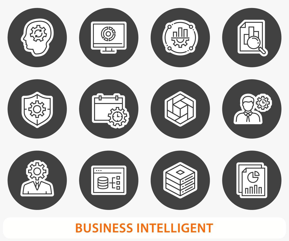 Business Intelligence icon set. Vector illustration. Round button.