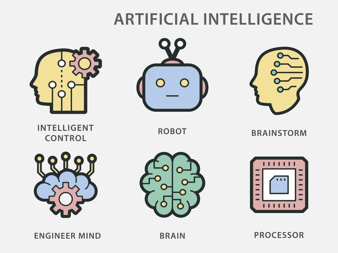 Artificial intelligence icons for graphic and web design. vector