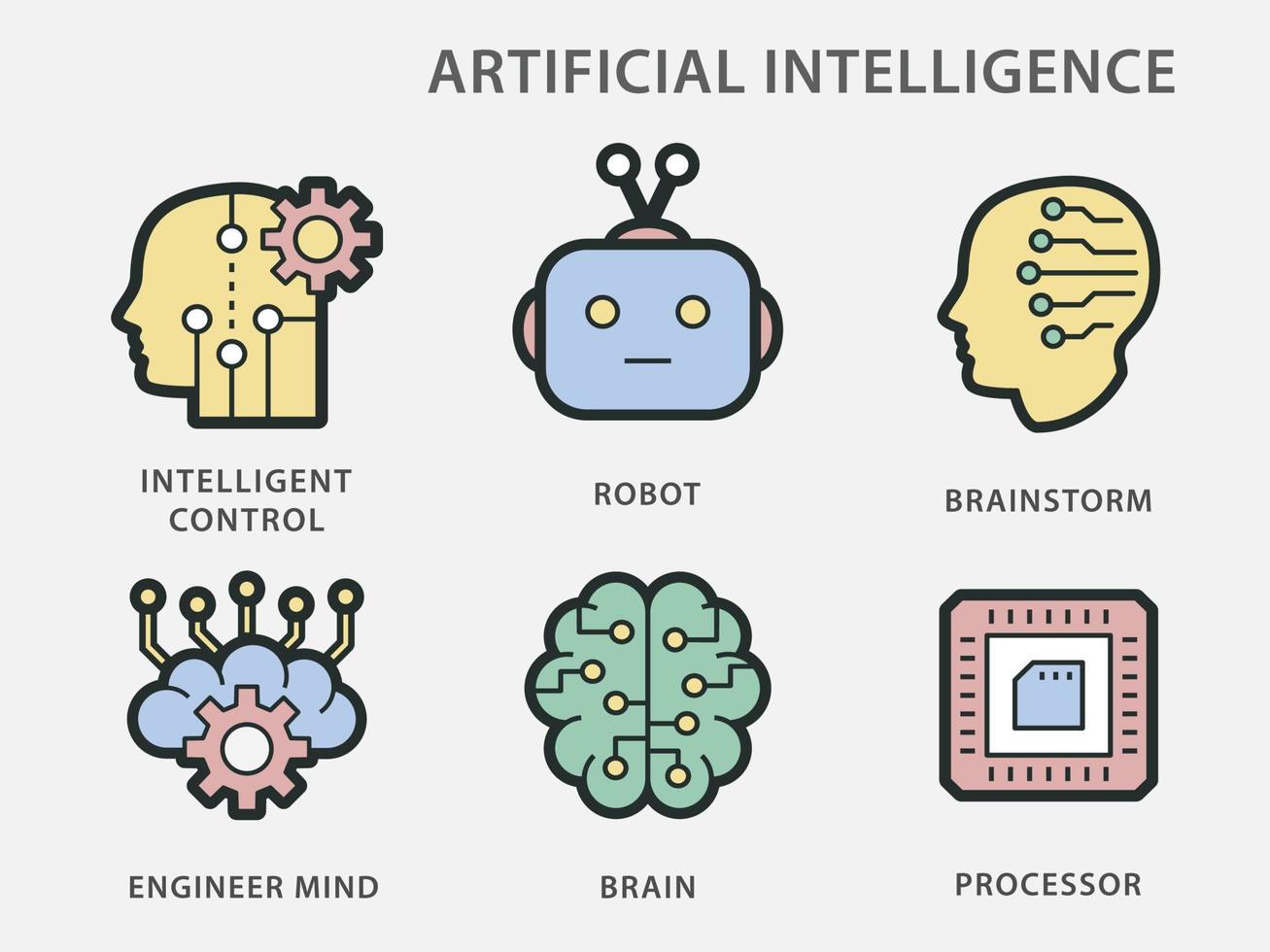 iconos de inteligencia artificial para diseño gráfico y web. vector