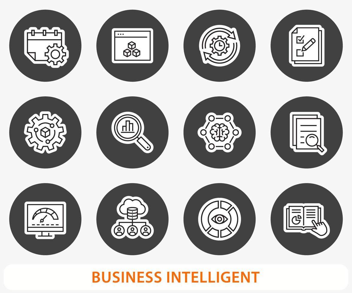 Business Intelligence icon set. Vector illustration. Round button.