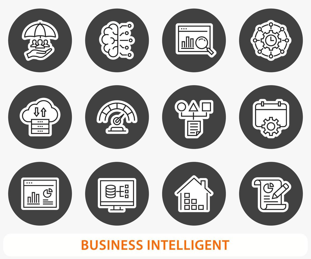 Business Intelligence icon set. Vector illustration. Round button.