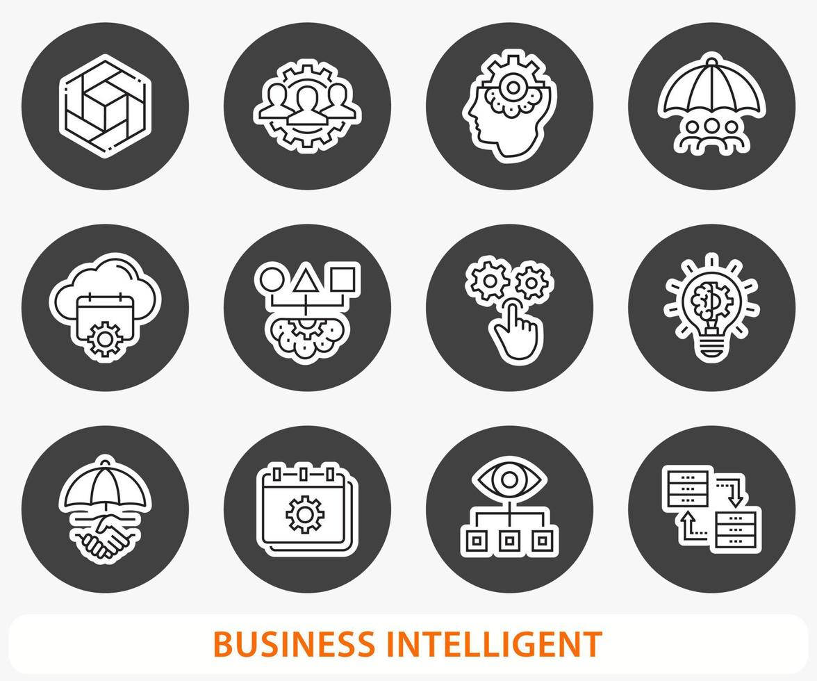 Business Intelligence icon set. Vector illustration. Round button.