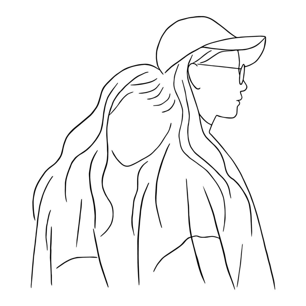 Line art minimal of lesbian embracing together in hand drawn love concept for decoration, doodle style, LGBTQ vector
