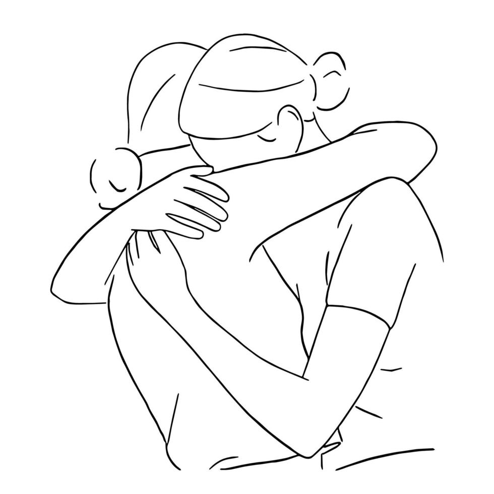 Line art minimal of lesbian hugging together in hand drawn love concept for decoration, doodle style, LGBTQ vector