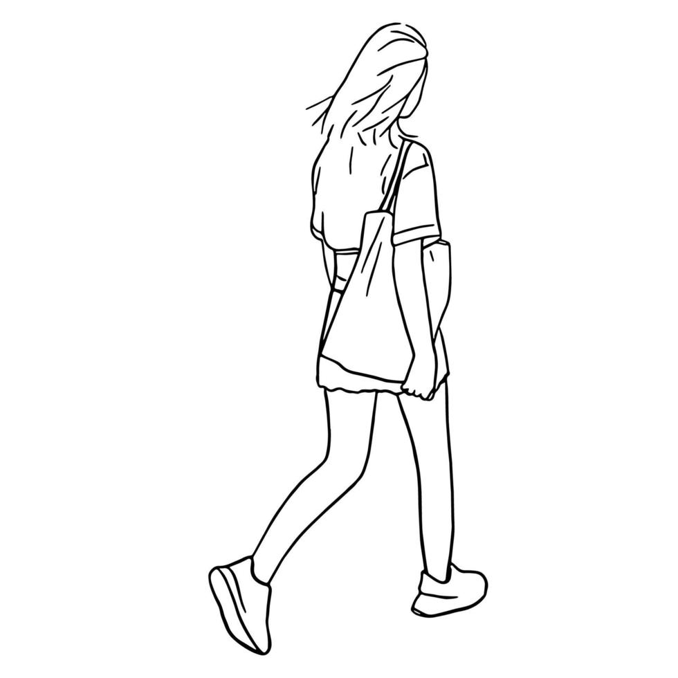 Line art minimal of fashion people lifestyle in hand drawn concept for decoration, doodle style vector